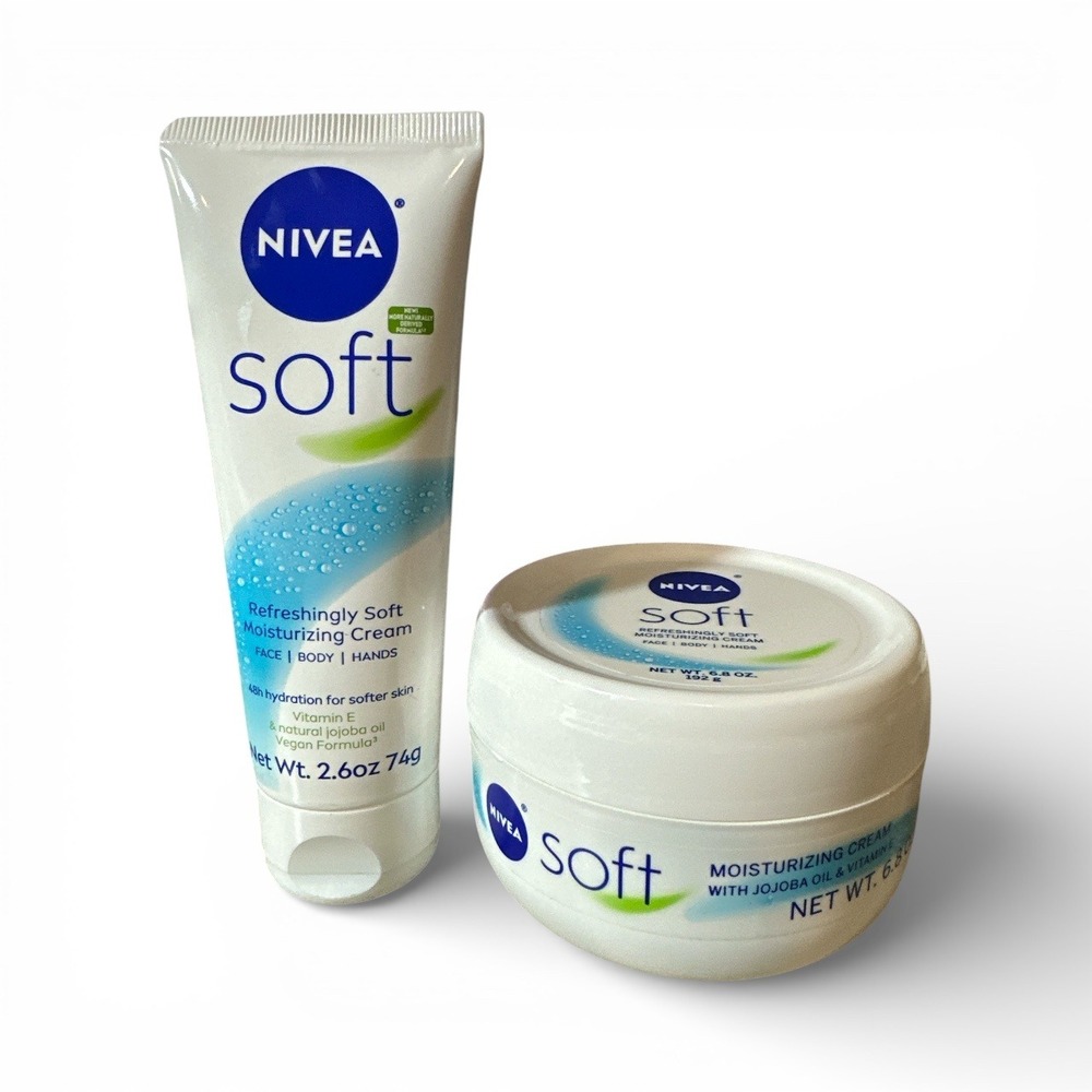 Nivea Soft Moisturizing Cream Unisex 2pc Set‎ 6.8oz Jar x1 and 2.6oz Tube x1 New
